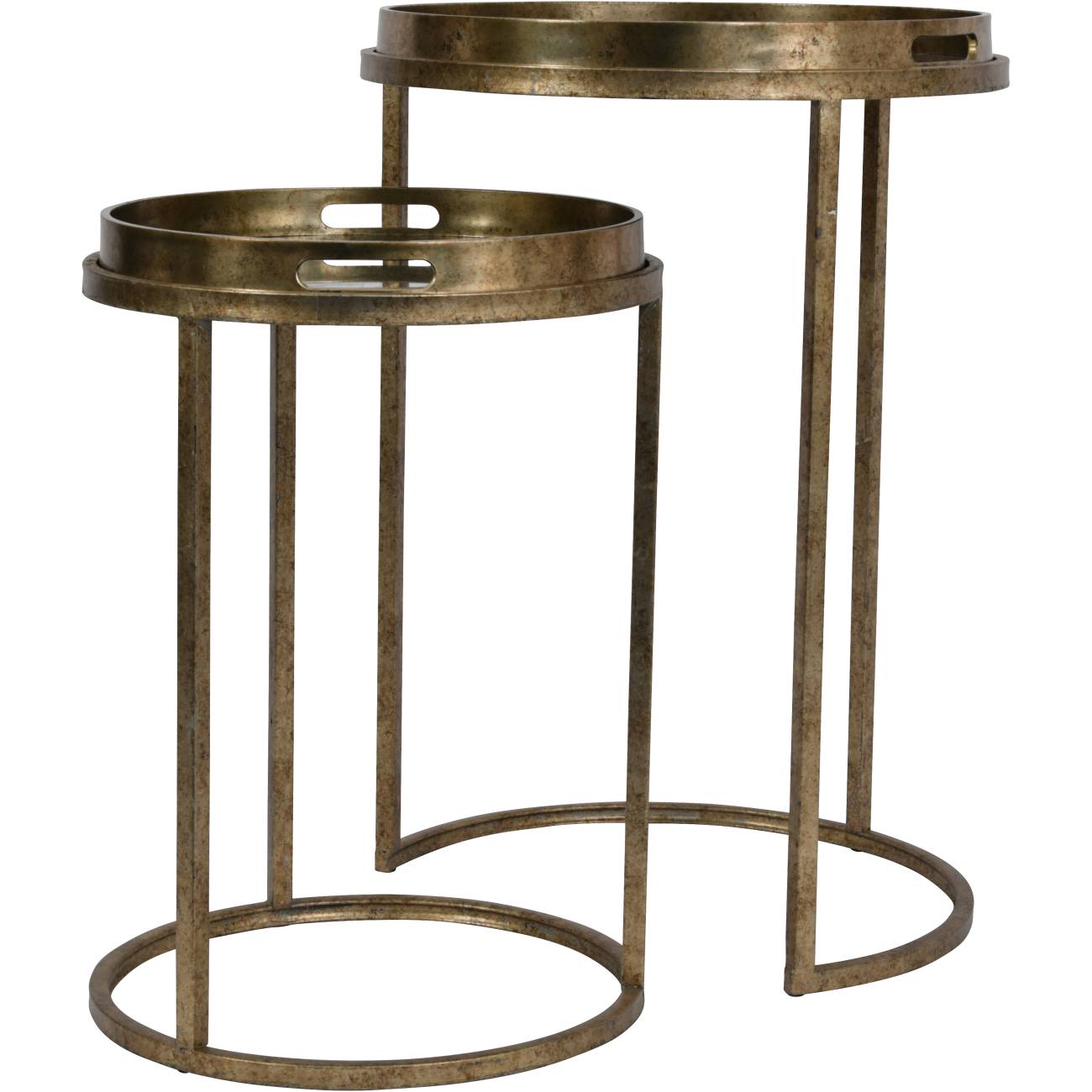Set of 2 Constellation Map Antique Gold Side Tables